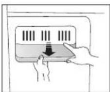 Illustration of hands holding a device with a downward arrow, no text or symbols present