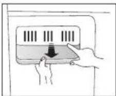 Illustration of hands inserting a device into a control panel (no text or symbols visible)