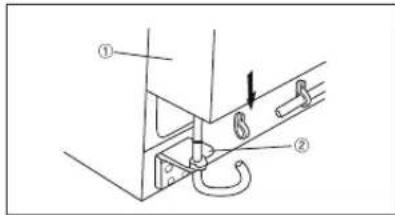 Technical diagram showing a mechanical assembly with labeled parts and directional arrow indicating motion or force