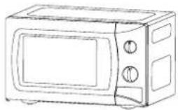 Line drawing of a microwave oven with control buttons (no text or symbols)