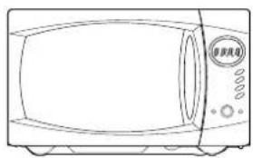 Line drawing of a microwave oven with control panel and buttons (no text or symbols)