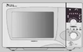Illustration of a microwave oven with control panel and display (no text or symbols visible)