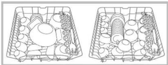 Two wireframe diagrams of grocery shopping baskets filled with various items (no text or labels).