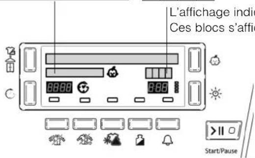 L'affichage indicateur. Ces blocs s'affichent. Start/Pause.