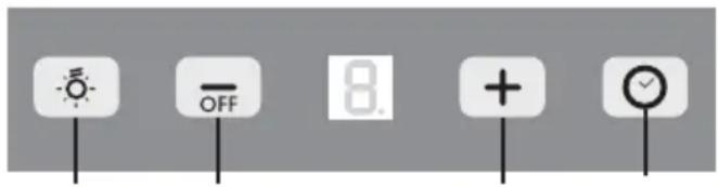 User interface icons showing weather, off, and timer settings with plus/minus signs