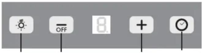 Control panel icons with labels: light, OFF, 8, +, and check symbols
