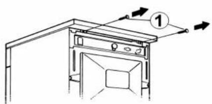 Technical diagram showing a door frame with directional arrows and a numbered component labeled '1'