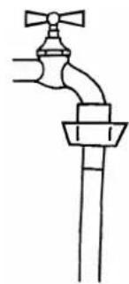 Simple line drawing of a faucet with a handle and valve (no text or symbols)