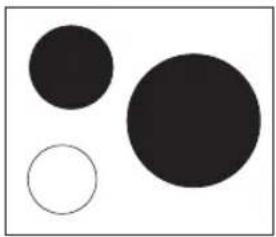 Three solid circles of varying sizes (two filled, one outlined) arranged horizontally on a white background (no text or symbols)