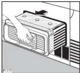 Diagram of a hand pressing down on a refrigerated air vent (no text or symbols visible).