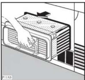 Diagram of a hand pressing down on a refrigerated air vent (no text or symbols visible)