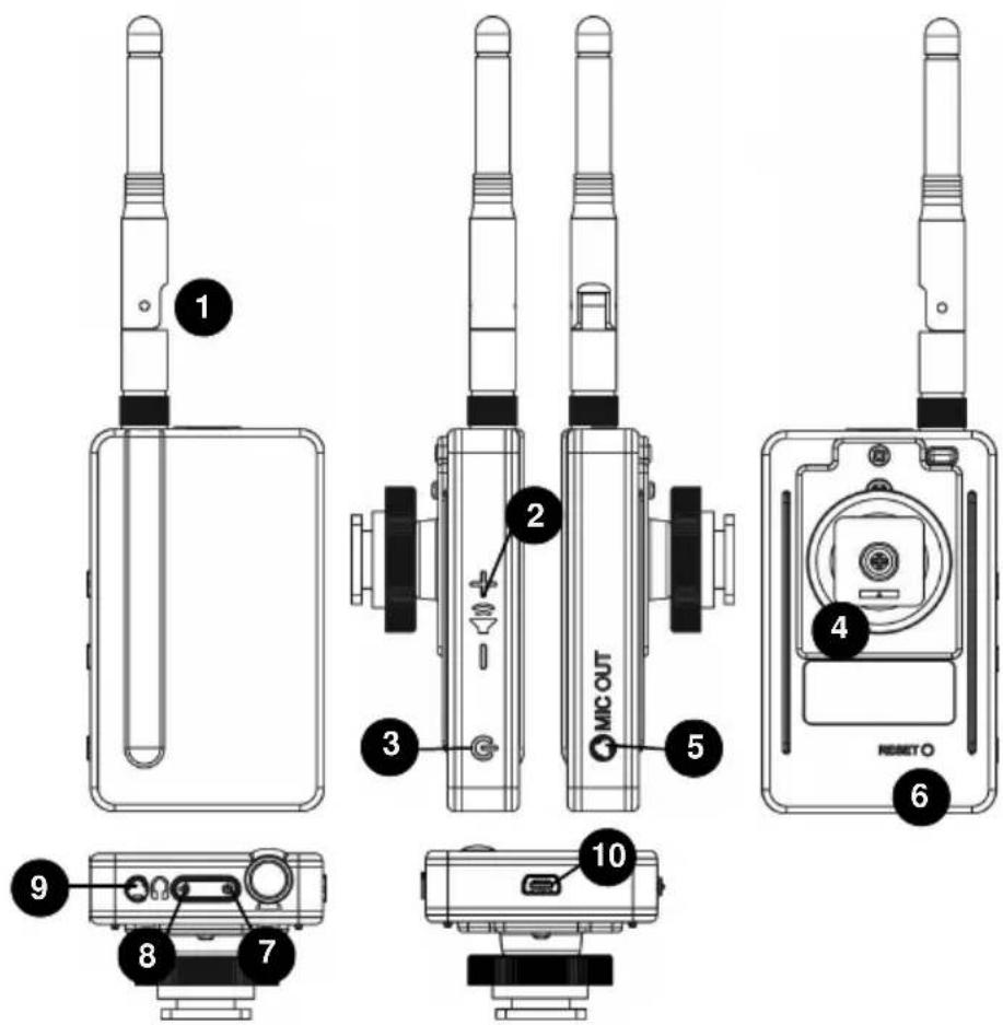 Technical diagram of a wireless device with labeled components including microout, reset, and control modules