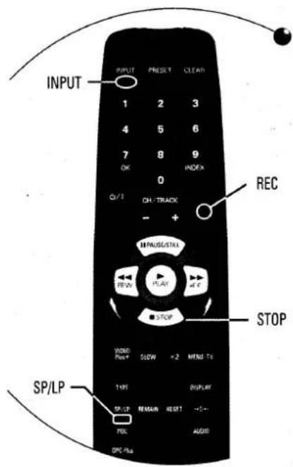 INPUT 1 2 3 4 5 6 7 8 9 OK INDEX 0 Q/1 CH/TRACK - + REC PLUS/STU PLAY STOP VOMO SLOW ×2 MEND TV Power 100 DISPLAY SP/LP REMAIN RESET →←→ PEN AUDIO OPC Plus