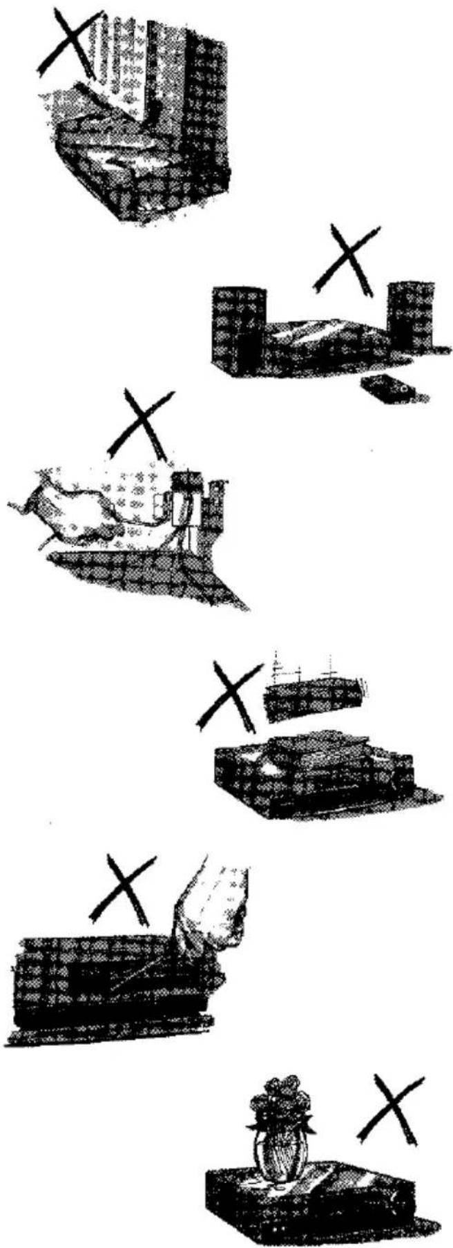 Illustration montrant cinq scènes différentes avec des symboles 'X', comprenant des bâtiments, des navires et une fleur, disposés en ordre décroissant.