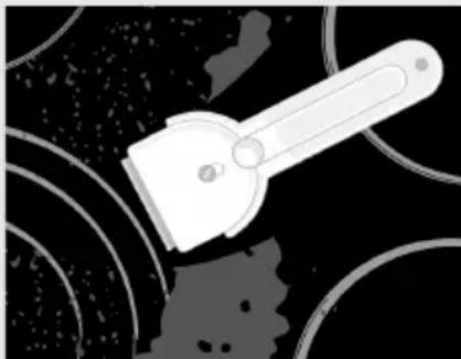 Illustration of a white tool with a handle emerging from dark circular patterns (no text or symbols)