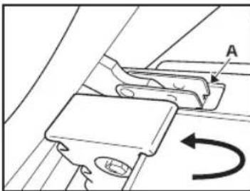 Mechanical assembly diagram showing a lever mechanism with rotation arrow (no text or labels)