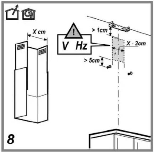 X cm, V Hz, > 1cm, X - 2cm, > 5cm, 8