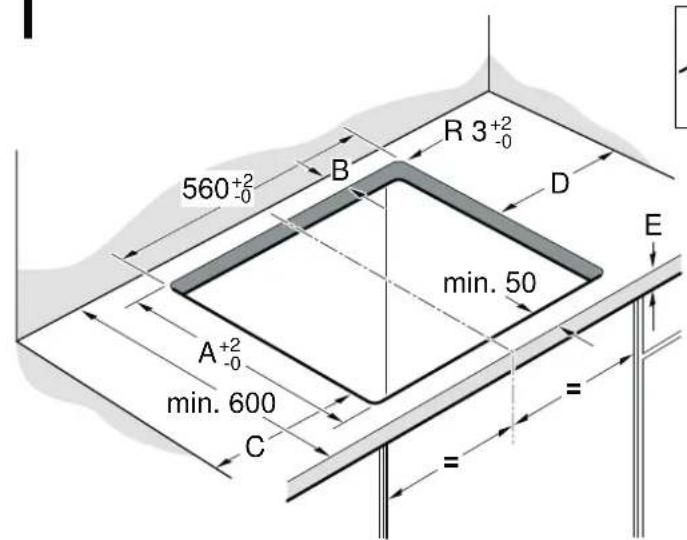 560⁺²₋₀ B R 3⁺²₋₀ D min. 50 A⁺²₋₀ min. 600 C E = =