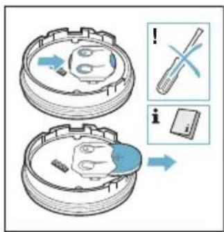 Diagram illustrating a mechanical device with labeled parts and warning symbols for disassembly or repair.