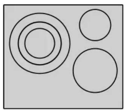 Schéma simple avec trois cercles concentriques et deux petits cercles, aucun texte ni symbole présent.