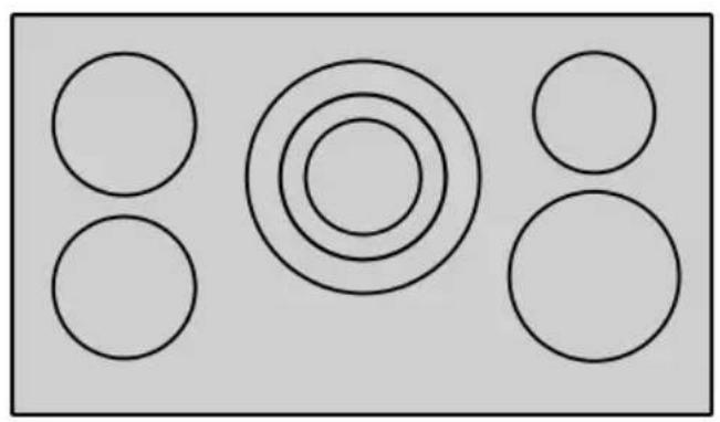 Schéma simple avec cinq cercles disposés en grille, aucun texte ni symbole présent
