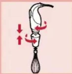 Illustration of a curved tool with red arrows indicating motion or force direction (no text or symbols)