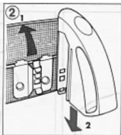 Diagram showing a device with labeled parts and directional arrows, likely illustrating a mechanical or electrical component assembly.