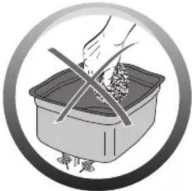 Illustration d'une main utilisant un outil pour nettoyer des aliments dans un bassin carré, dans un cadre circulaire (sans texte ni symboles).
