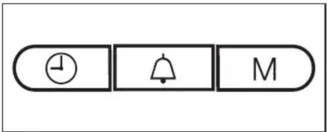 Simple diagram with clock, bell, and letter M symbols inside rounded rectangular boxes