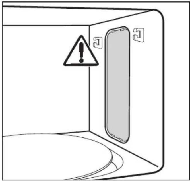 Diagram showing a warning sign with an exclamation mark inside a device panel, indicating an error or hazard.