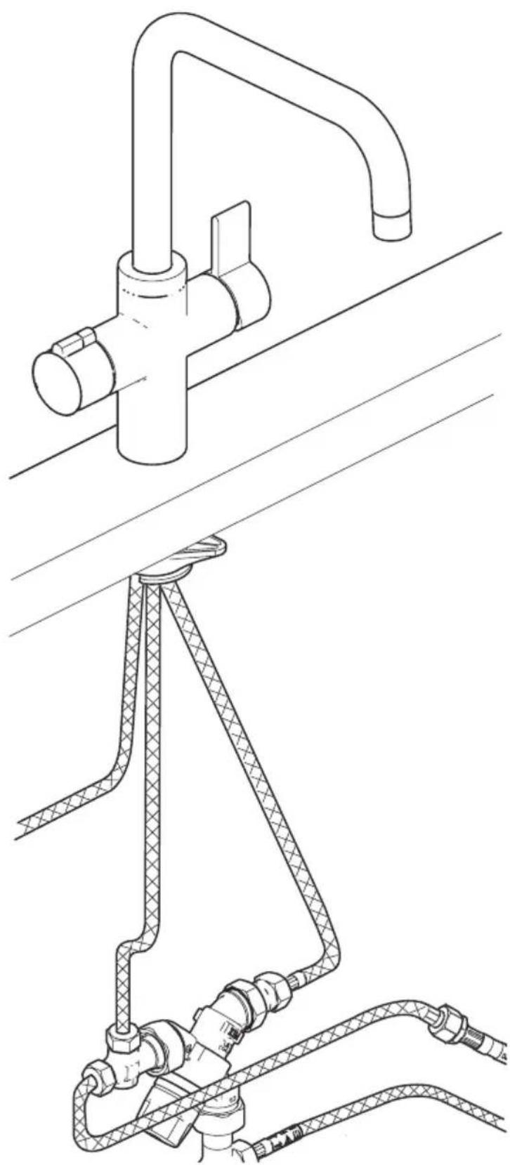 Technical line drawing of a pipe clamp and hose assembly.