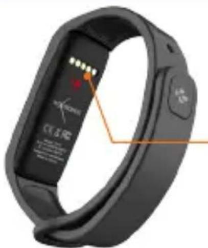 Close-up of a black fitness tracker with visible brand logo and control buttons, highlighting key features like 'CK & RC' and 'S'