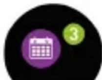 Diagram showing a circular device with eight app icons and a corresponding row of four labeled buttons below.