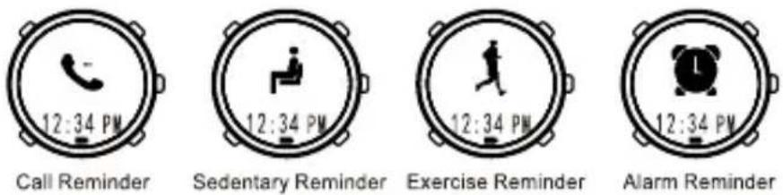 12:34 PM Call Reminder 12:34 PM Sedentary Reminder 12:34 PM Exercise Reminder 12:34 PM Alarm Reminder