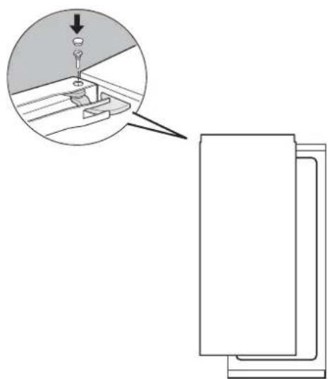 Diagram showing a mechanical assembly with an inset close-up of a component being inserted, alongside a schematic view of the same part (no text or symbols present)