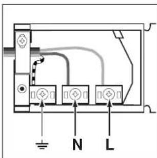 Electrical wiring diagram showing connections between three labeled components (N, L) and a grounding symbol