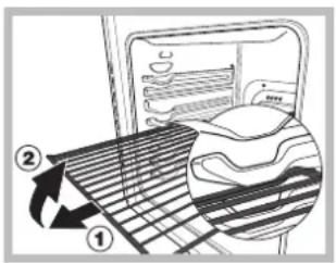 Diagram showing a refrigerator interior with labeled parts and a magnified view of the interior area.