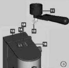 Schéma technique d'un dispositif mécanique avec des composants numérotés, probablement un assemblage de vanne ou de pompe.