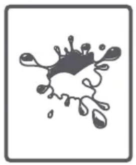 Abstract black-and-white illustration of a splatter or droplet with droplets and spikes, enclosed in a rounded square frame (no text or symbols)