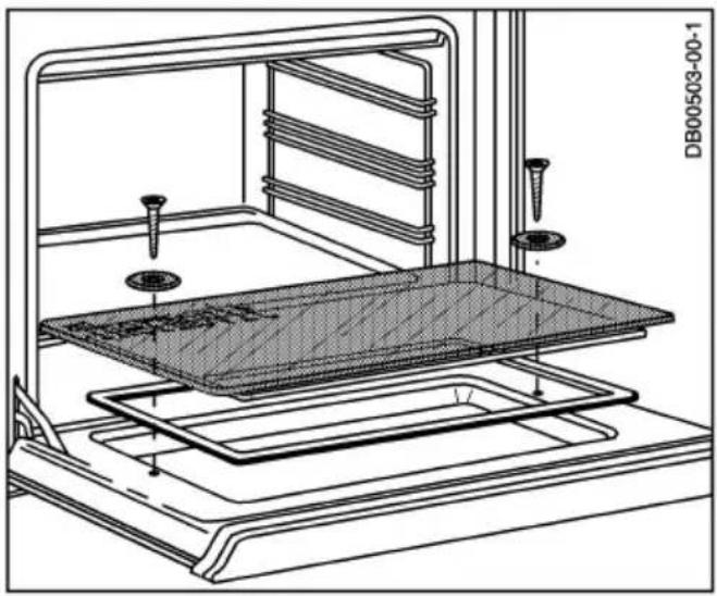 Technical line drawing of a mechanical assembly with layered components and mounting holes (no text or symbols)