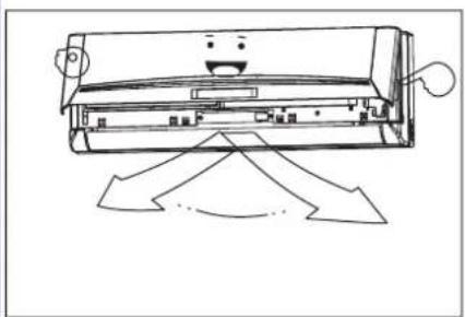 Diagram of a refrigerator with airflow arrows indicating movement (no text or symbols)