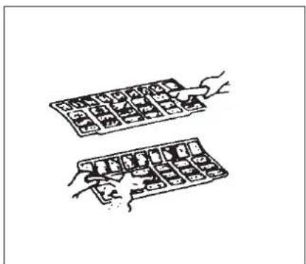Two hand-drawn illustrations of a grid with small objects, possibly food items or containers, placed above and below them (no text or symbols visible)
