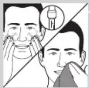 Illustration showing a facial massage technique with a magnified inset of the eye area (no text or symbols).