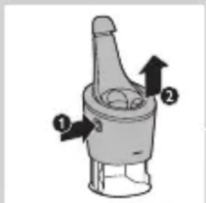 Diagram of a mechanical component with numbered parts and directional arrows indicating motion or force.