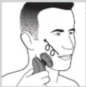 Illustration of a person applying facial contour or mask to their ear.