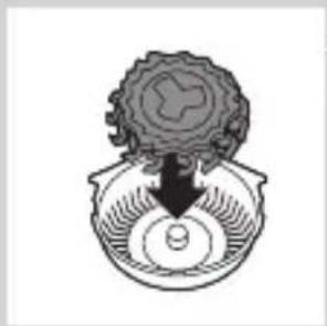 Diagram of a mechanical component with a central gear-like structure and a base, showing internal flow or movement (no text or symbols)