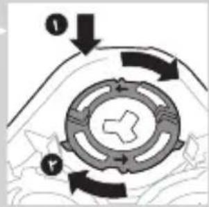 Diagram showing a circular mechanical or biological process with labeled arrows and directional arrows, possibly indicating flow or movement.