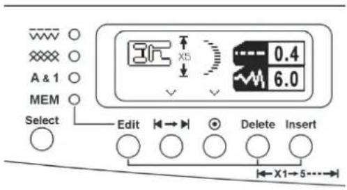 WW XXX A & 1 MEM Select Edit 0.4 6.0 Delete Insert ← X1→5→