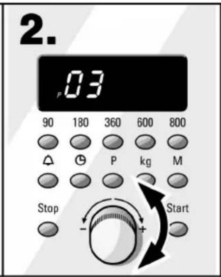 2. 03 90 180 360 600 800 △ P kg M Stop Start