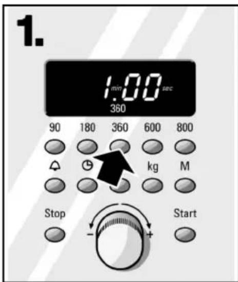 1. 1:00 sec 360 90 180 360 600 800 kg M Stop Start